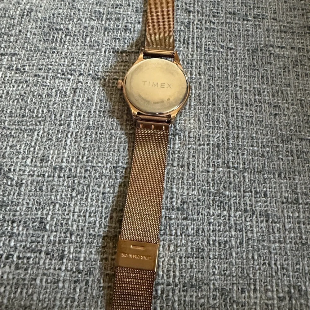 Timex Rose Gold Tone Mesh Band Watch with White Dial
